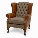 Handmade Berkley Chesterfield Wingback Armchair in Harris Tweed & Vintage Leather