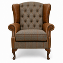 Handmade Berkley Chesterfield Wingback Armchair in Harris Tweed & Vintage Leather, handmade by Vintage Sofa Makers