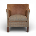 Handmade Eccentric Professor Harris Tweed & Leather Club Chair in Bracken Green & Brown, handmade by Vintage Sofa Makers