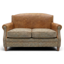 Burlington Club 2-Seater Handmade Vintage Leather & Harris Tweed Sofa in Tan and Bracken Green, handmade by Vintage Sofa Makers