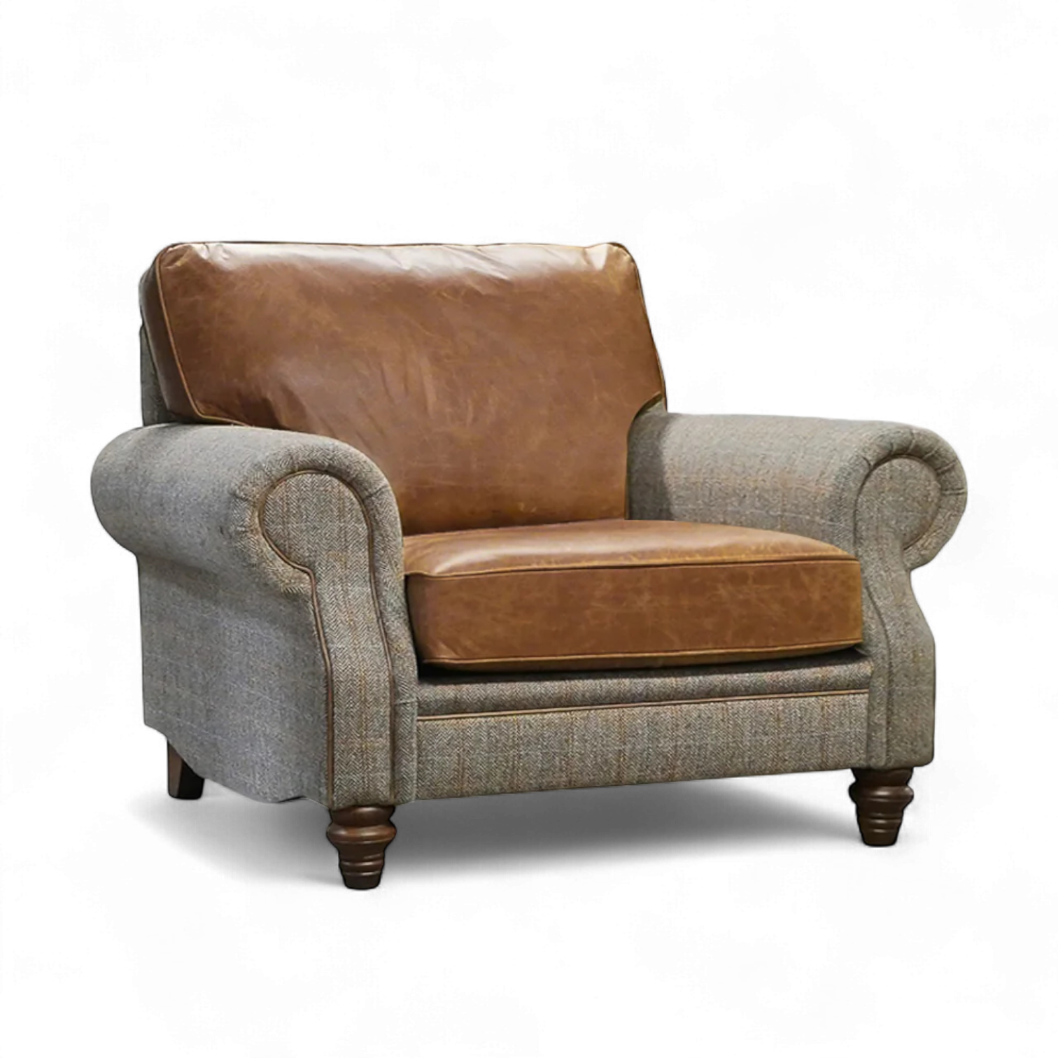 Hugh Armchair – Harris Tweed & Leather | Handmade UK – Vintage Sofa Makers