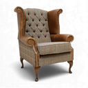Harris Tweed and Distressed Vintage Leather Wingback Armchair