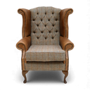 Queen Anne Handmade Harris Tweed Wingback Armchair in Bracken Brown & Tan, handmade by Vintage Sofa Makers
