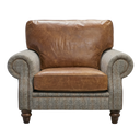 Handmade Hugh Harris Tweed & Leather Armchair in Tan and Bracken Brown, handmade by Vintage Sofa Makers