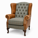Handmade Berkley Chesterfield Wingback Armchair in Harris Tweed & Vintage Leather