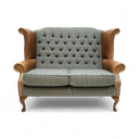 Queen Anne 2-Seater Sofa – Harris Tweed & Vintage Leather, Handmade in Britain