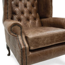 Queen Anne Wingback Armchair – Distressed Vintage Leather or Harris Tweed®, Handmade in Britain