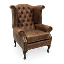 Queen Anne Wingback Armchair – Distressed Vintage Leather or Harris Tweed®, Handmade in Britain