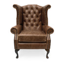 Queen Anne Wingback Armchair – Distressed Vintage Leather or Harris Tweed®, Handmade in Britain