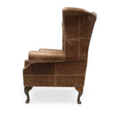 Queen Anne Wingback Armchair – Distressed Vintage Leather or Harris Tweed®, Handmade in Britain