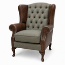Handmade Berkley Chesterfield Wingback Armchair in Harris Tweed & Vintage Leather