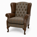 Handmade Berkley Chesterfield Wingback Armchair in Harris Tweed & Vintage Leather