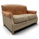 Burlington Club 2-Seater Handmade Vintage Leather & Harris Tweed Sofa