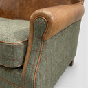 Burlington Club 2-Seater Handmade Vintage Leather & Harris Tweed Sofa