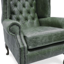 Queen Anne Wingback Armchair – Distressed Vintage Leather or Harris Tweed®, Handmade in Britain