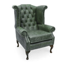 Queen Anne Wingback Armchair – Distressed Vintage Leather or Harris Tweed®, Handmade in Britain