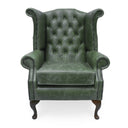 Queen Anne Wingback Armchair – Distressed Vintage Leather or Harris Tweed®, Handmade in Britain