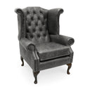 Queen Anne Wingback Armchair – Distressed Vintage Leather or Harris Tweed®, Handmade in Britain