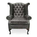 Queen Anne Wingback Armchair – Distressed Vintage Leather or Harris Tweed®, Handmade in Britain