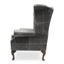 Queen Anne Wingback Armchair – Distressed Vintage Leather or Harris Tweed®, Handmade in Britain