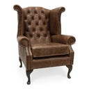 Queen Anne Wingback Armchair – Distressed Vintage Leather or Harris Tweed®, Handmade in Britain
