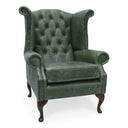 Queen Anne Wingback Armchair – Distressed Vintage Leather or Harris Tweed®, Handmade in Britain