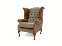 Queen Anne Wingback Armchair – Distressed Vintage Leather or Harris Tweed®, Handmade in Britain