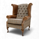Queen Anne Wingback Armchair — Harris Tweed® & Leather, Handmade in Britain