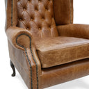 Queen Anne Wingback Armchair – Distressed Vintage Leather or Harris Tweed®, Handmade in Britain