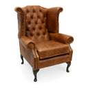 Queen Anne Wingback Armchair – Distressed Vintage Leather or Harris Tweed®, Handmade in Britain