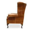 Queen Anne Wingback Armchair – Distressed Vintage Leather or Harris Tweed®, Handmade in Britain