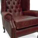 Queen Anne Wingback Armchair – Distressed Vintage Leather or Harris Tweed®, Handmade in Britain
