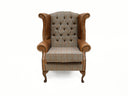 Queen Anne Wingback Armchair – Distressed Vintage Leather or Harris Tweed®, Handmade in Britain