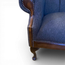 High Back Wing Chair in Blue-Grey Harris Tweed