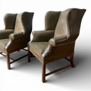 Coach House Vintage Green Leather Wingback Armchairs (Pair)