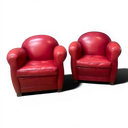 Pair of Retro Red Leather Club Chairs – Vintage Style Armchairs