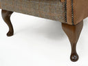 Queen Anne Wingback Armchair – Distressed Vintage Leather or Harris Tweed®, Handmade in Britain